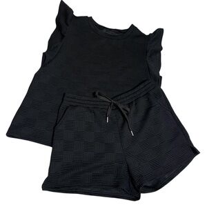 Black Boutique Textured Sleeveless Top and Shorts Set